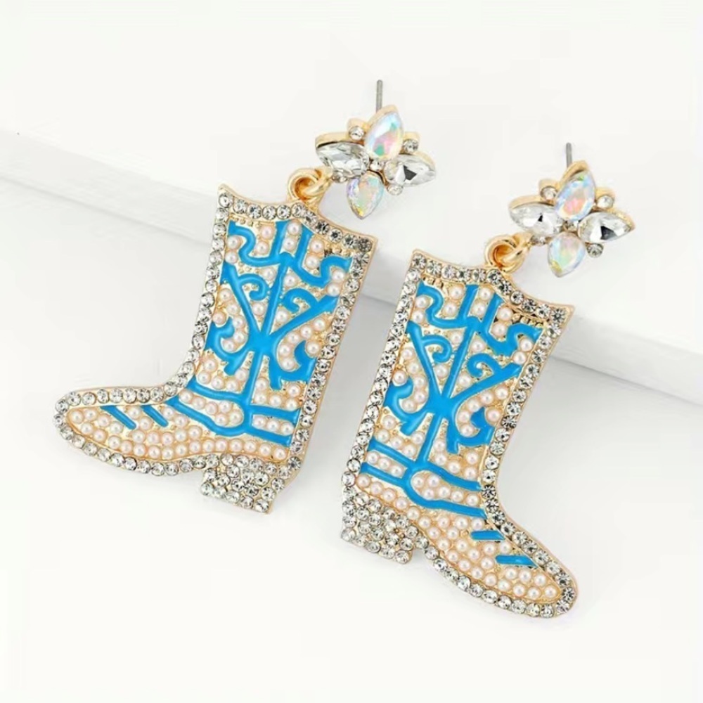NEW Beaded Western Cowgirl Boots Dangle Earrings